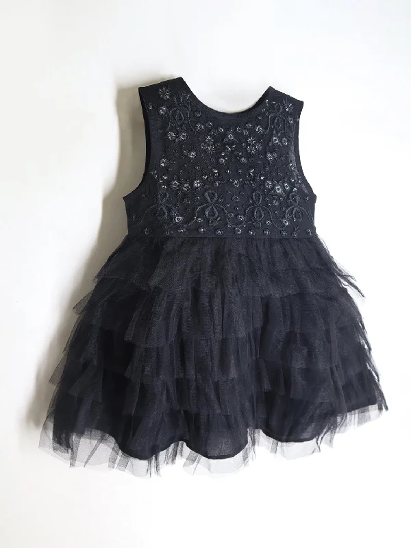 Embroidary Black Party Wear Dress For Girls