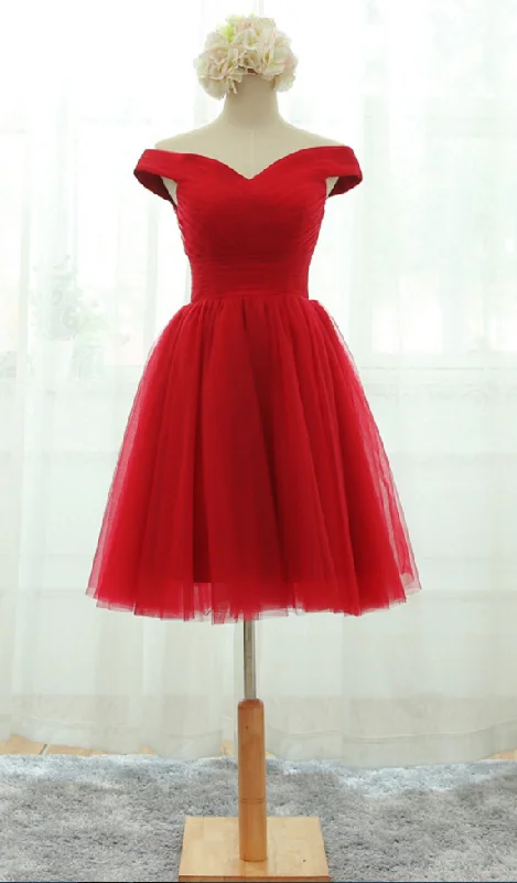 Short Red Off Shoulder Sleeve Homecoming Dress