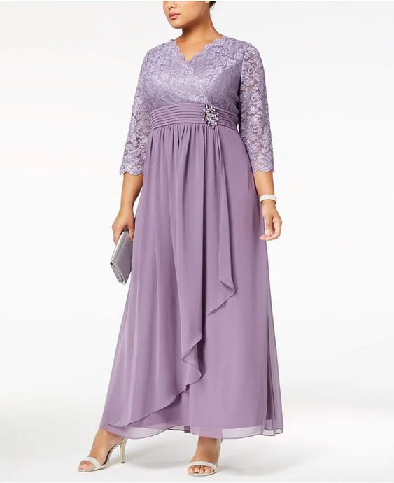 Ankle Length Plus Size Long Sleeve Mother of The Bride Dress