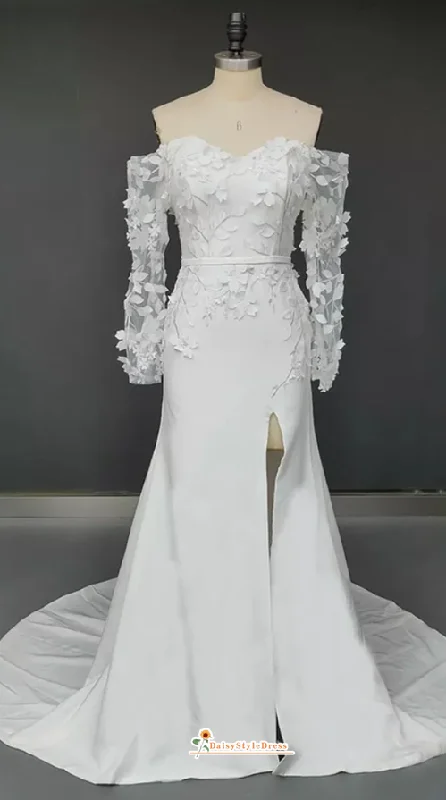 Fit and Flare Long Sleeve 3D Lace Wedding Dress