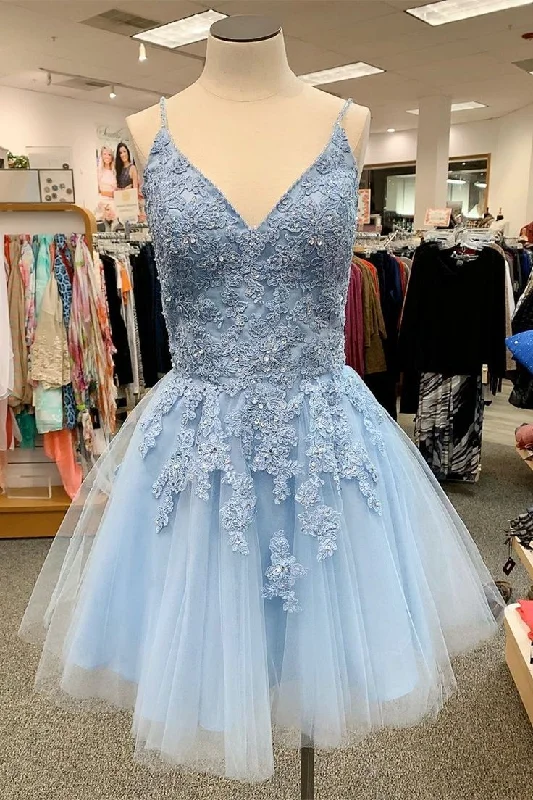 Knee Length Light Blue Homecoming Dress