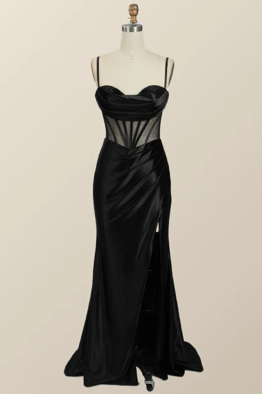 Black Mermaid Satin Long Formal Dress