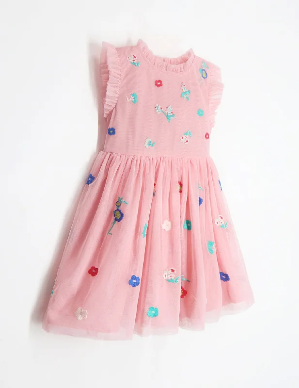 Girls Pink Color Embroidery Dress