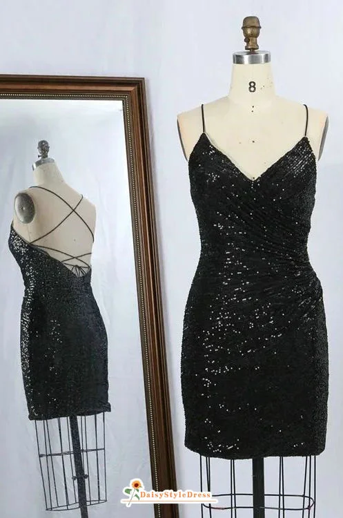 Knee Length Black Sparkle Homecoming Dress