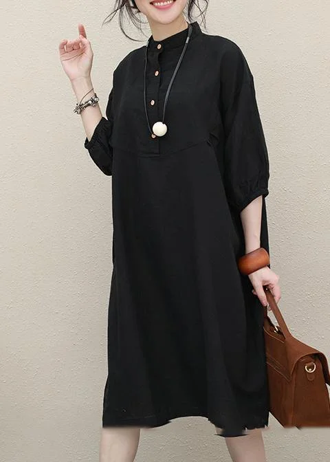 Art stand collar Batwing Sleeve linen summer outfit Photography black Dress