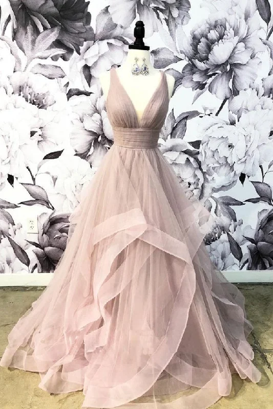 Ball Gown Blush Prom Dress with Tiered Skirt