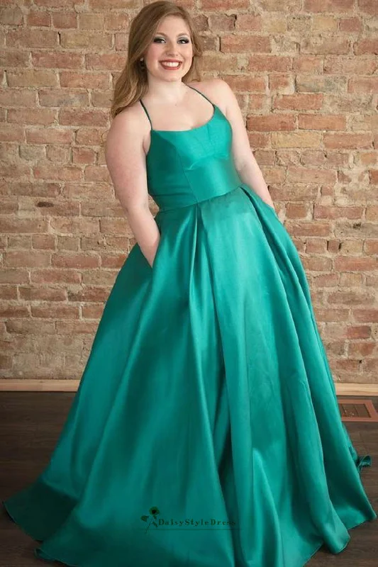 Ball Gown Green Plus Size Prom Dress with Pocket