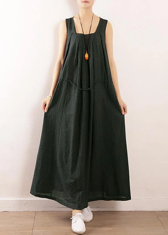 Loose Black Party Dress Summer Sleeveless Linen Dress