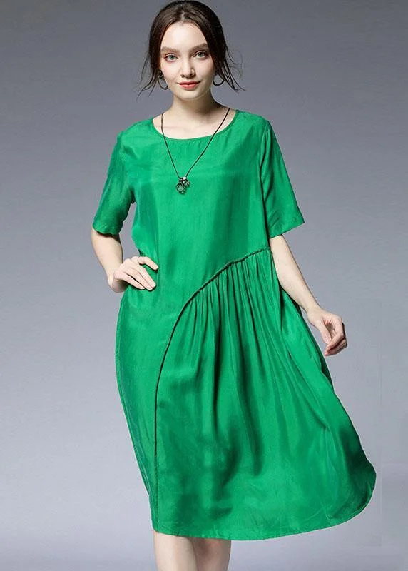 Beautiful Green O-Neck Wrinkled Summer Loose Two Pieces Set Short Sleeve