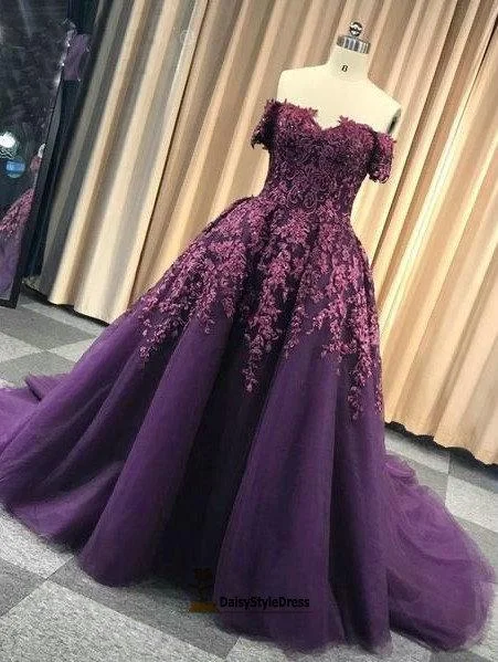 Ball Gown Off Shoulder Sleeve Grape Plus Size Prom Dress