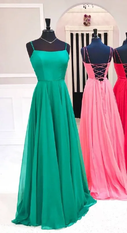 Spaghetti Straps Green Prom Dress