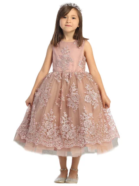 Girl Dress with Metallic Lace Embroidery Tulle Skirt Dress by TIPTOP KIDS - AS5816