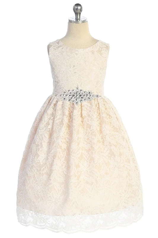 Lace V Back Bow with Diamond Shape Girl Party Dress by AS526-D Kids Dream - Girl Formal Dresses