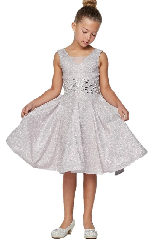 Studed Waist Lurex Girl Party Dress by Cinderella Couture USA AS5070