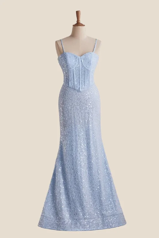 Light Blue Sequin Mermaid Long Formal Dress