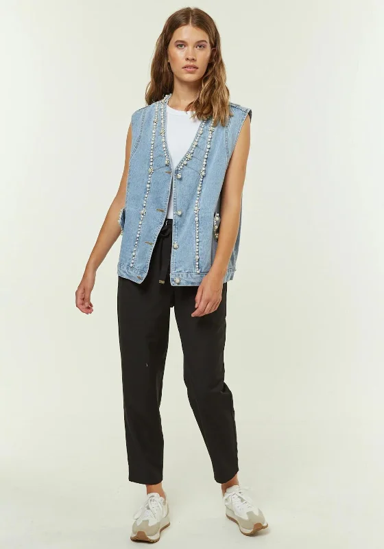 Jovonna Zenya One Size Denim Sleeveless Jacket, Blue