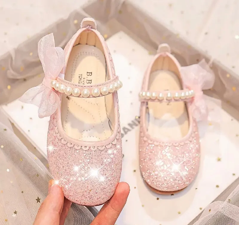 Little Bow Pink Pearl Princess Birthday Girl Mary Jane Shoe (pre order)