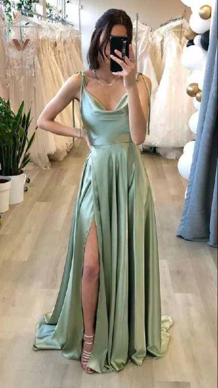 Slit Sage Green Bridesmaid Dress