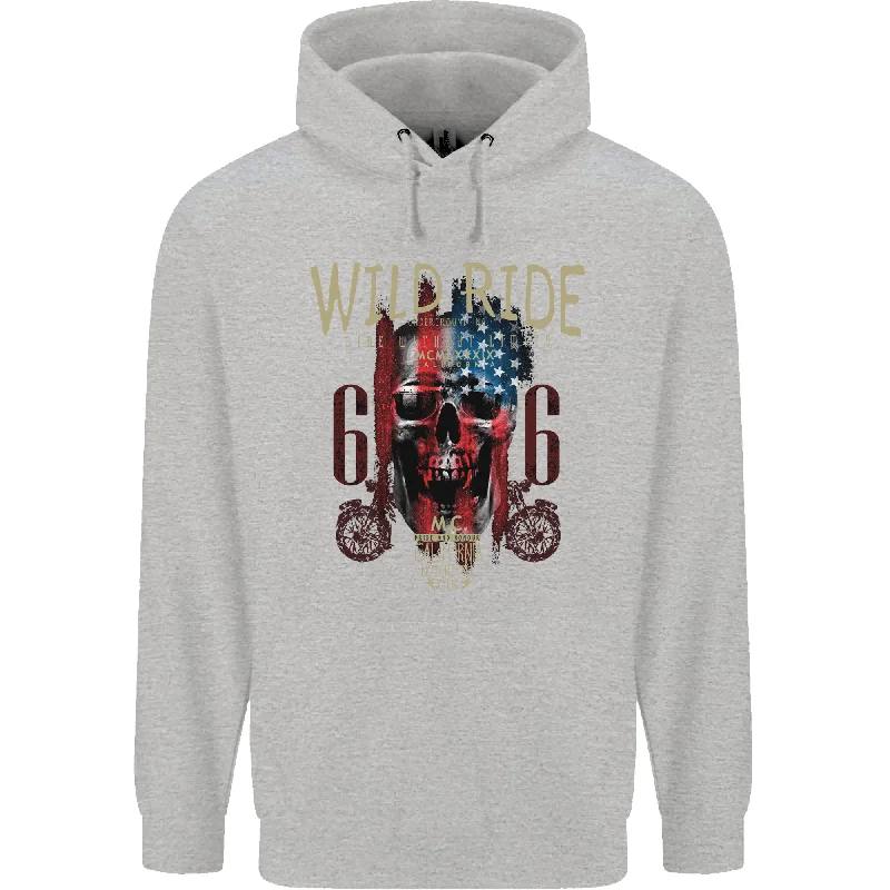 Shop and Save Biker USA Flag Skull Motorbike Motorcycle Mens 80% Cotton Hoodie