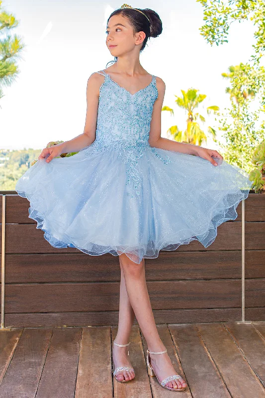 Embroidered Spaghetti Tulle Girl Party Dress by Cinderella Couture USA AS5125