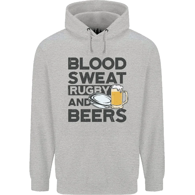 New Markdowns Blood Sweat Rugby and Beers Funny Mens 80% Cotton Hoodie