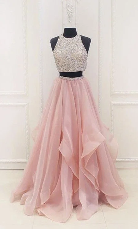 Two Piece Tiered Skirt Prom Dress