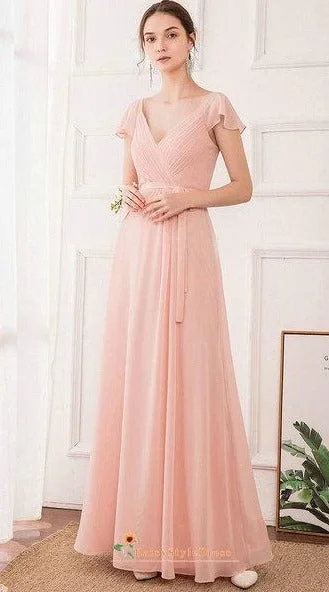 Boho Style Short Sleeve Dusty Pink Bridesmaid Dress