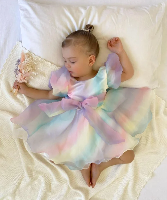 Kids little girls Rainbow Sherbet Luxe Party Dress