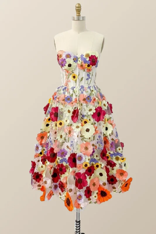 Sweetheart 3D Flower Blossoming Short Dress