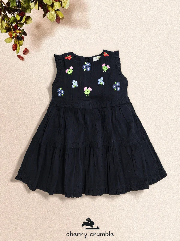 Cherry Crumble Girls Black Self Texture Sold Dress