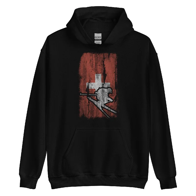 Schweizer Flagge und Skifahren - Unisex Hoodie