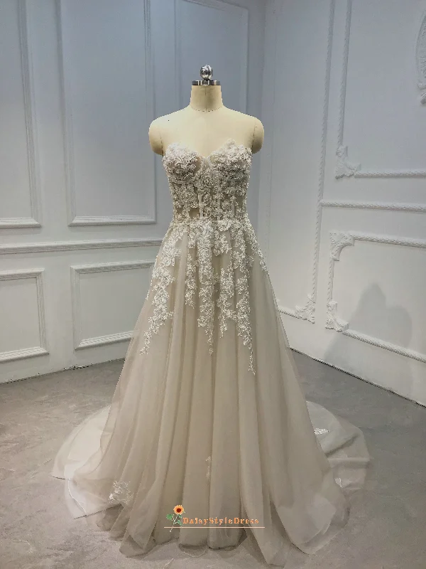 A line Sexy Sheer Lace Wedding Dress