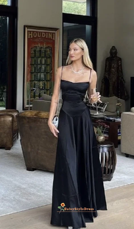 Simple Spaghetti Straps Black Prom Dress