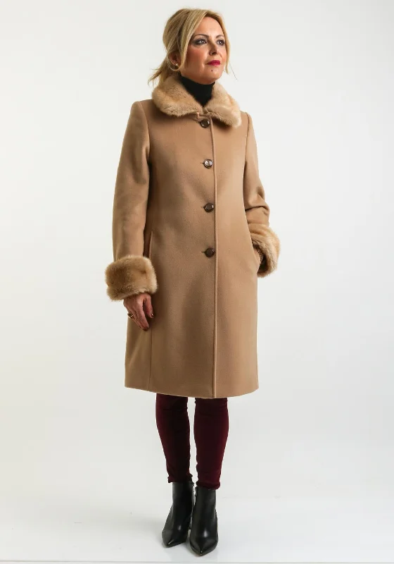 Christina Felix Faux Fur Trim Wool Rich Coat, Camel