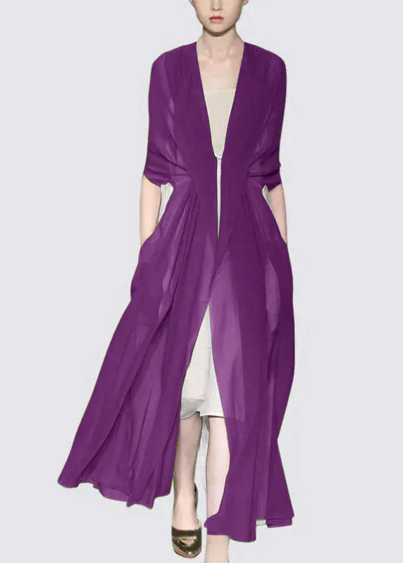 Italian Elegant Purple Silk Dress Long Sleeves