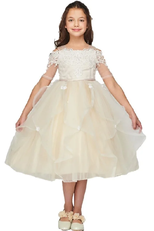 Lace Satin Tulle Flower Girl Dress by Cinderella Couture USA AS5091