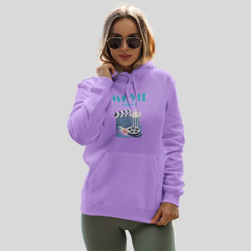 Cozy up with the Women's "Movie Night" Printed Lavender Hoodie