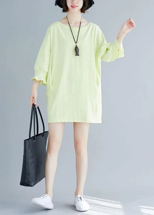 Organic flare sleeve Cotton clothes Women Tunic Tops light yellow Dresses summer