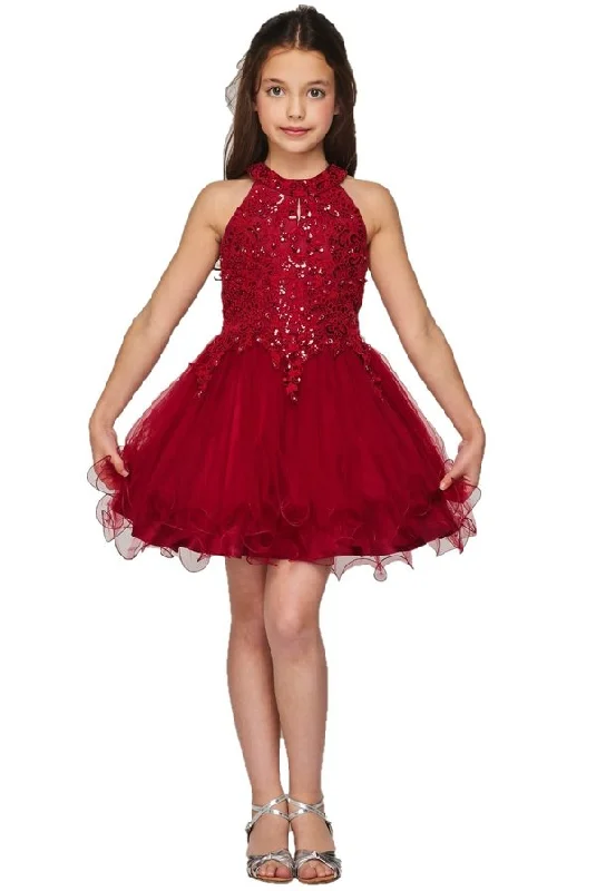 Halter Rhinestone Lace Girl Party Dress by Cinderella Couture USA AS5100