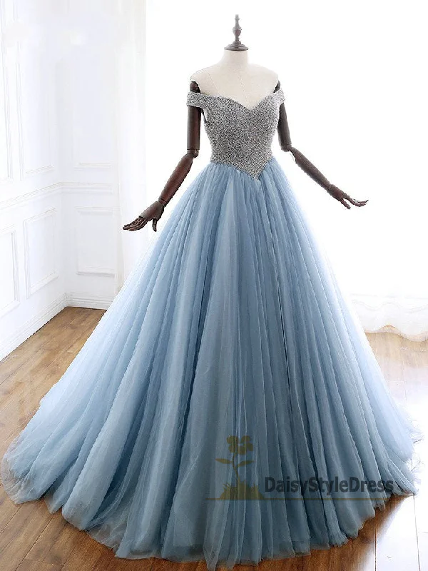 Ball Gown Off Shoulder Beaded Prom Dress