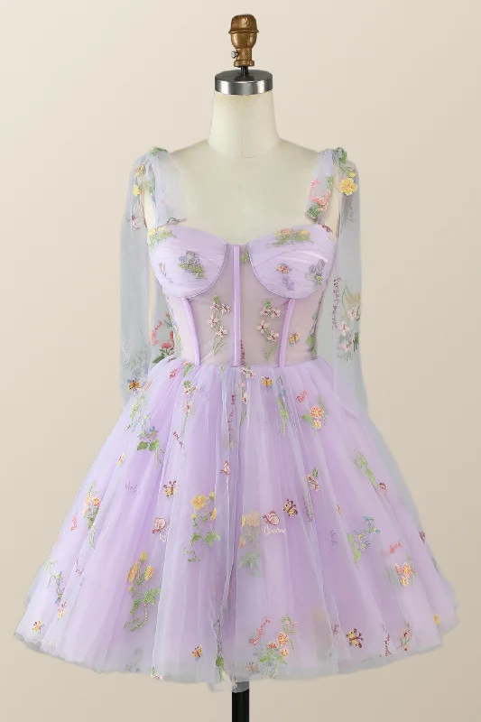 Lavender Floral Corset A-line Princess Dress