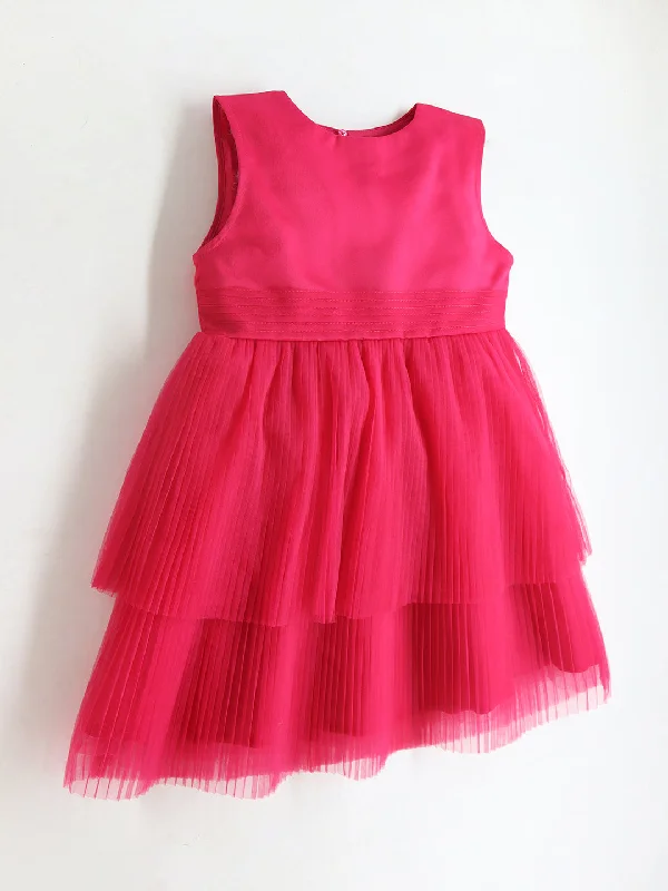 Fashionable Hot Pink Fit & Flare Knee Length Party Dress For Girls