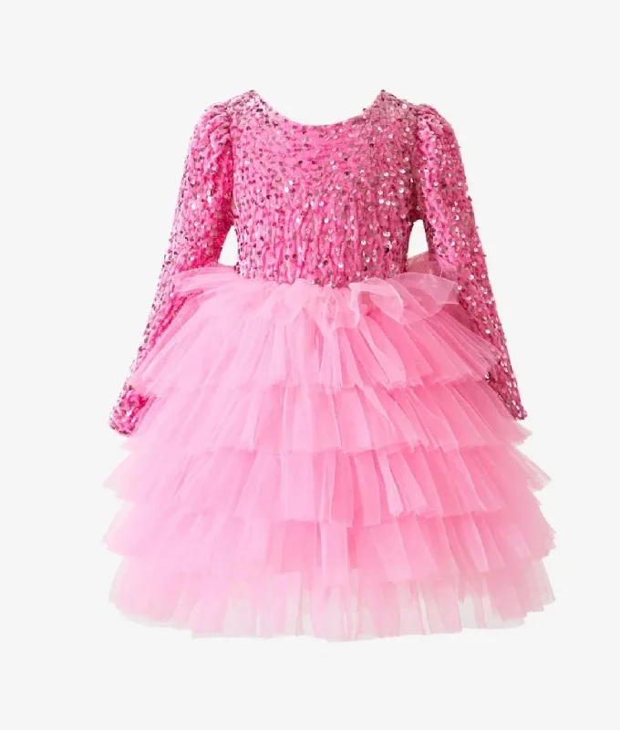 Pink Winter Wonderland Frill Tutu Long Sleeve Dress