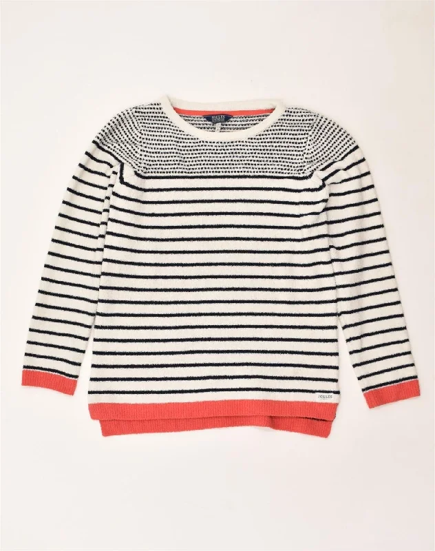 JOULES Womens Fleece Jumper UK 6 XS  White Striped Polyester