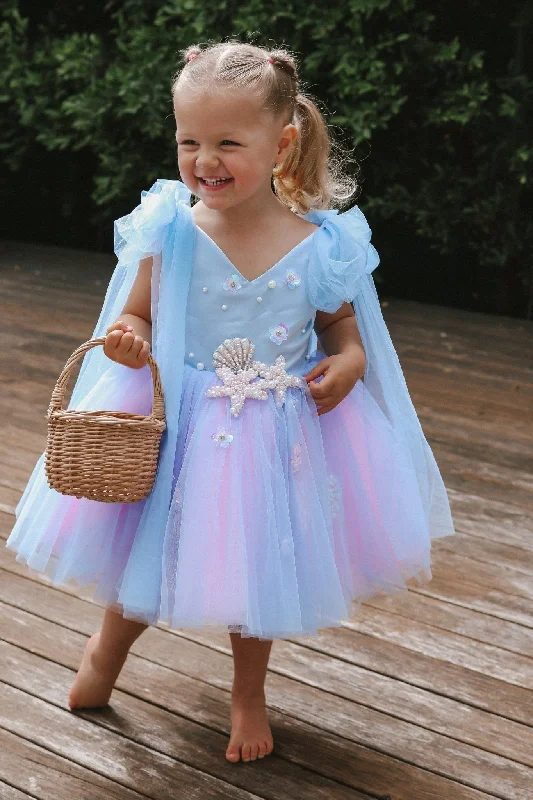 Mermaid Ocean Luxe Little Girls Tulle Dress - Blue