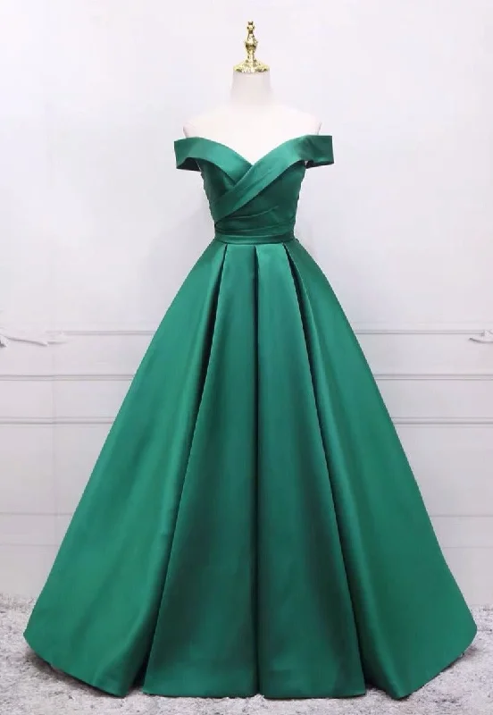 Ball Gown Off Shoulder Sleeve Green Prom Dress