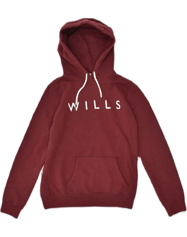 JACK WILLS Womens Graphic Hoodie Jumper UK 14 Large Burgundy Cotton