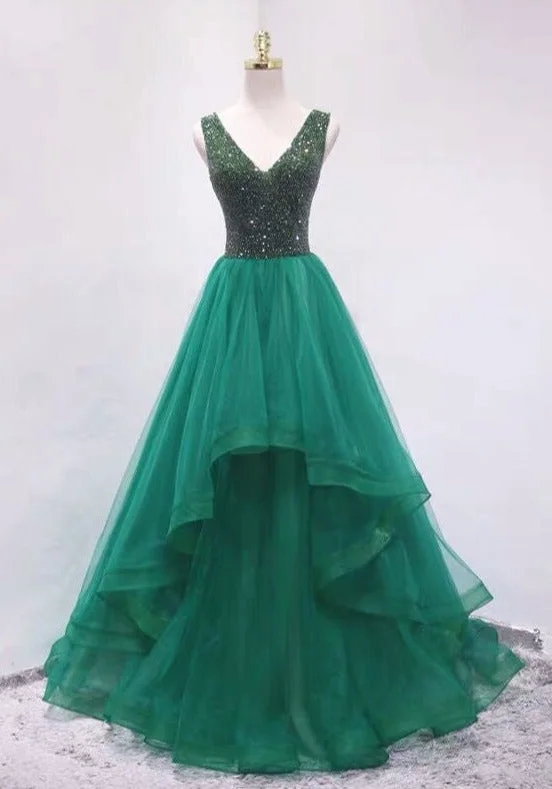 Ball Gown Tiered Skirt Green Prom Dress