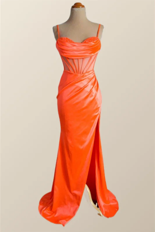 Orange Spaghetti Straps Mermaid Long Formal Dress