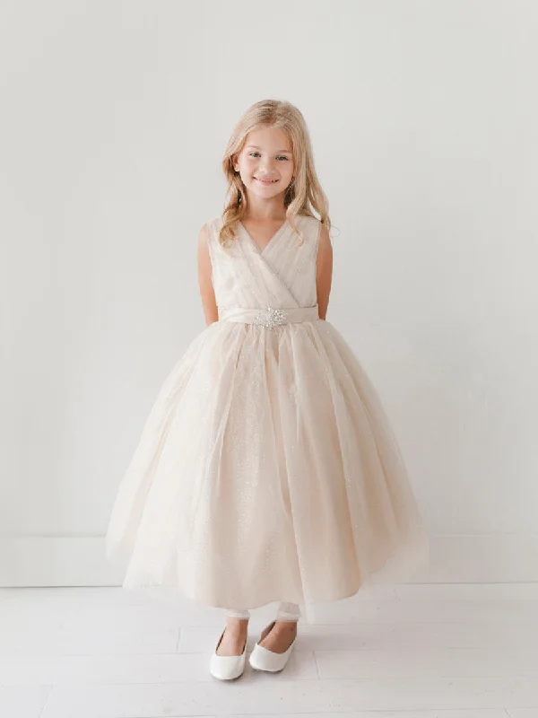 Girl Dress with Glitter V-Neck Tulle Dress by TIPTOP KIDS - AS5698